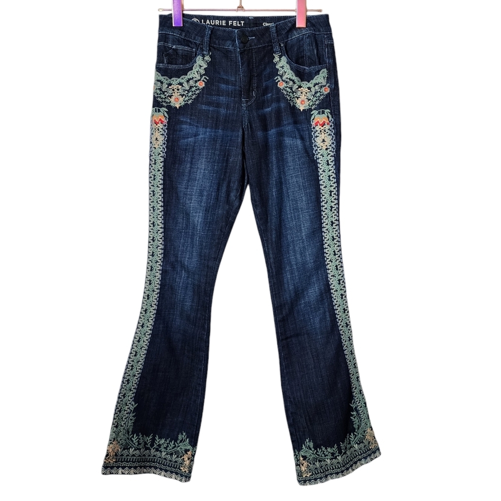 LAURIE FELT Embroidered Bootcut Jeans Floral Boho Western‎ Size 2